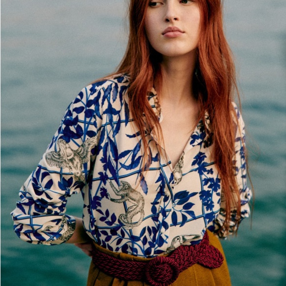 NWT Sezane x Inoui Editions Ann shirt in paradise blue FR34/US2